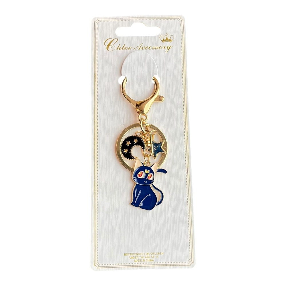 Chloe Accessory Women's Gold Blue Luna Cat Sailor Moon Star Moon Charm Keychain